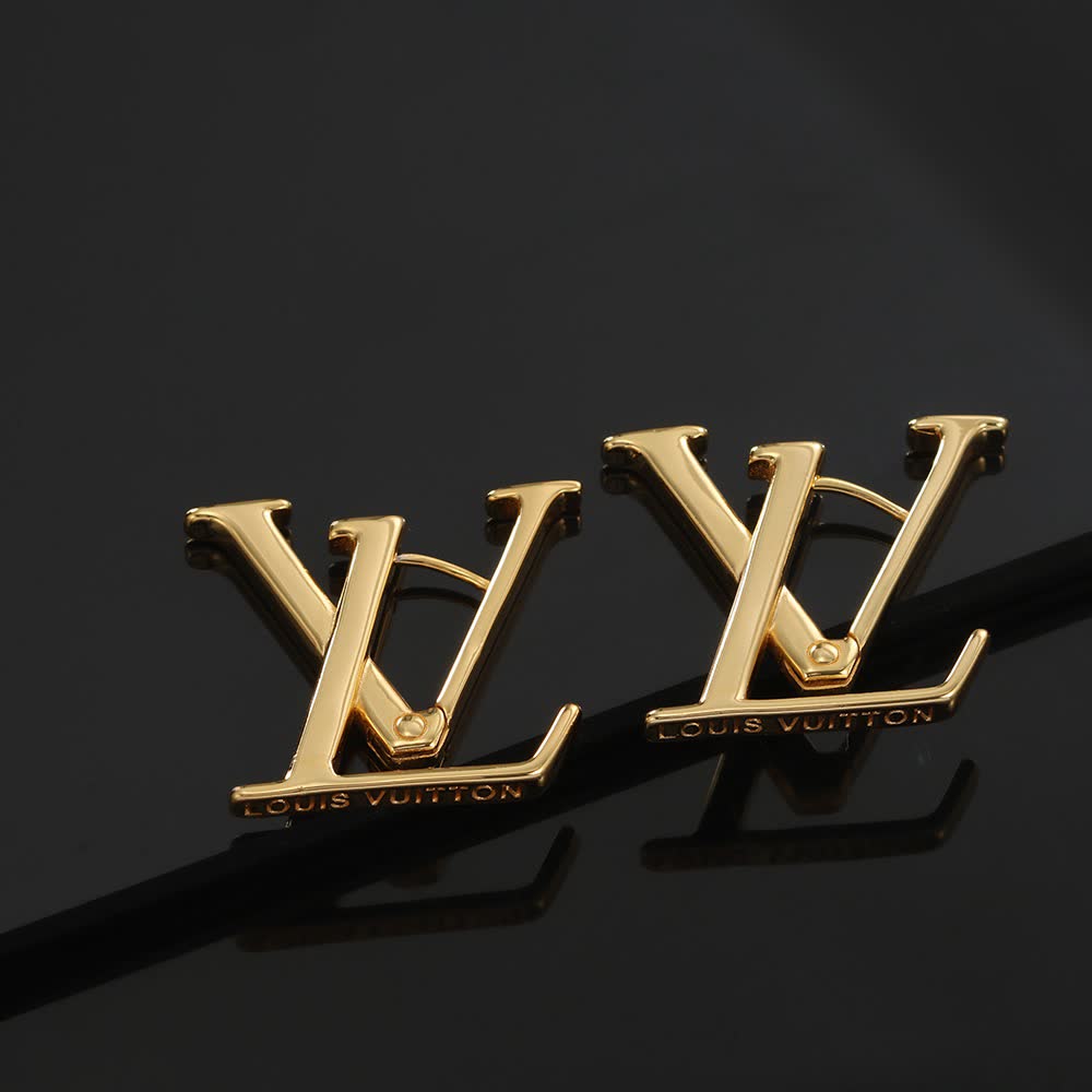 Louis Vuitton Earrings - Gold 'LV' Logo Design